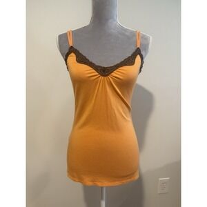 Express Y2K Sz MED Orange Brown Lace‎ Trim Stretch Shell Top Cami Vintage 2000s